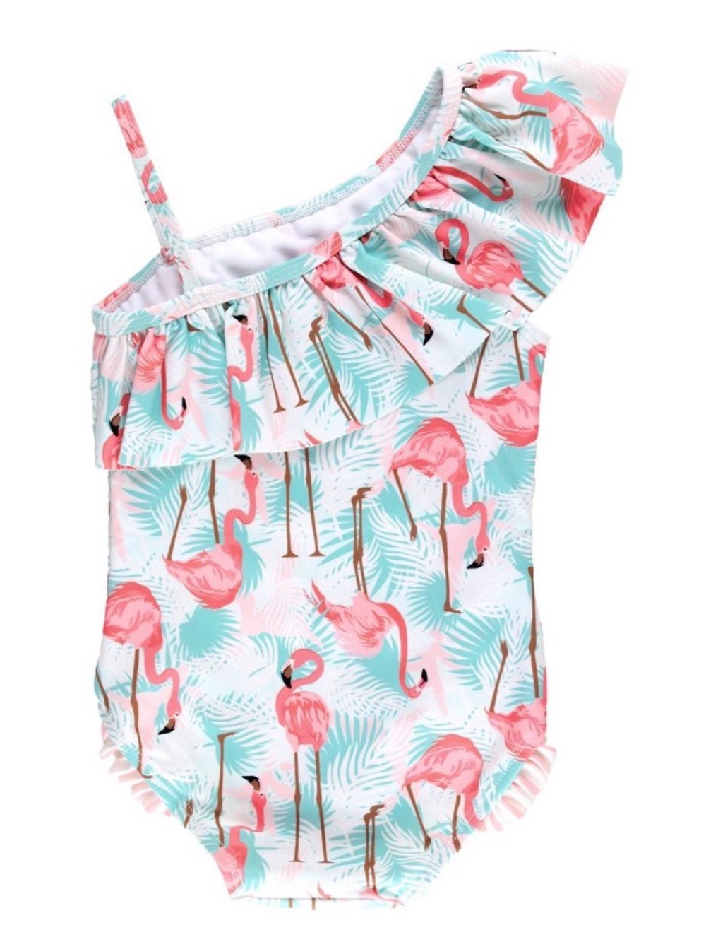 RuffleButts Girls Swimsuit Size 7 Flamingo One Shoulder Ruffle One Piece